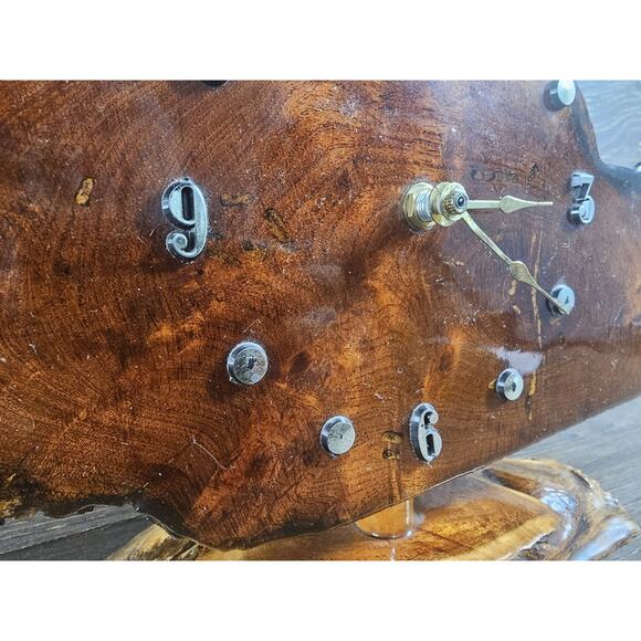 Vintage Live Edge Wood Desk Clock Standing 8" X 10.5" Hand Made - Picture 2 of 10